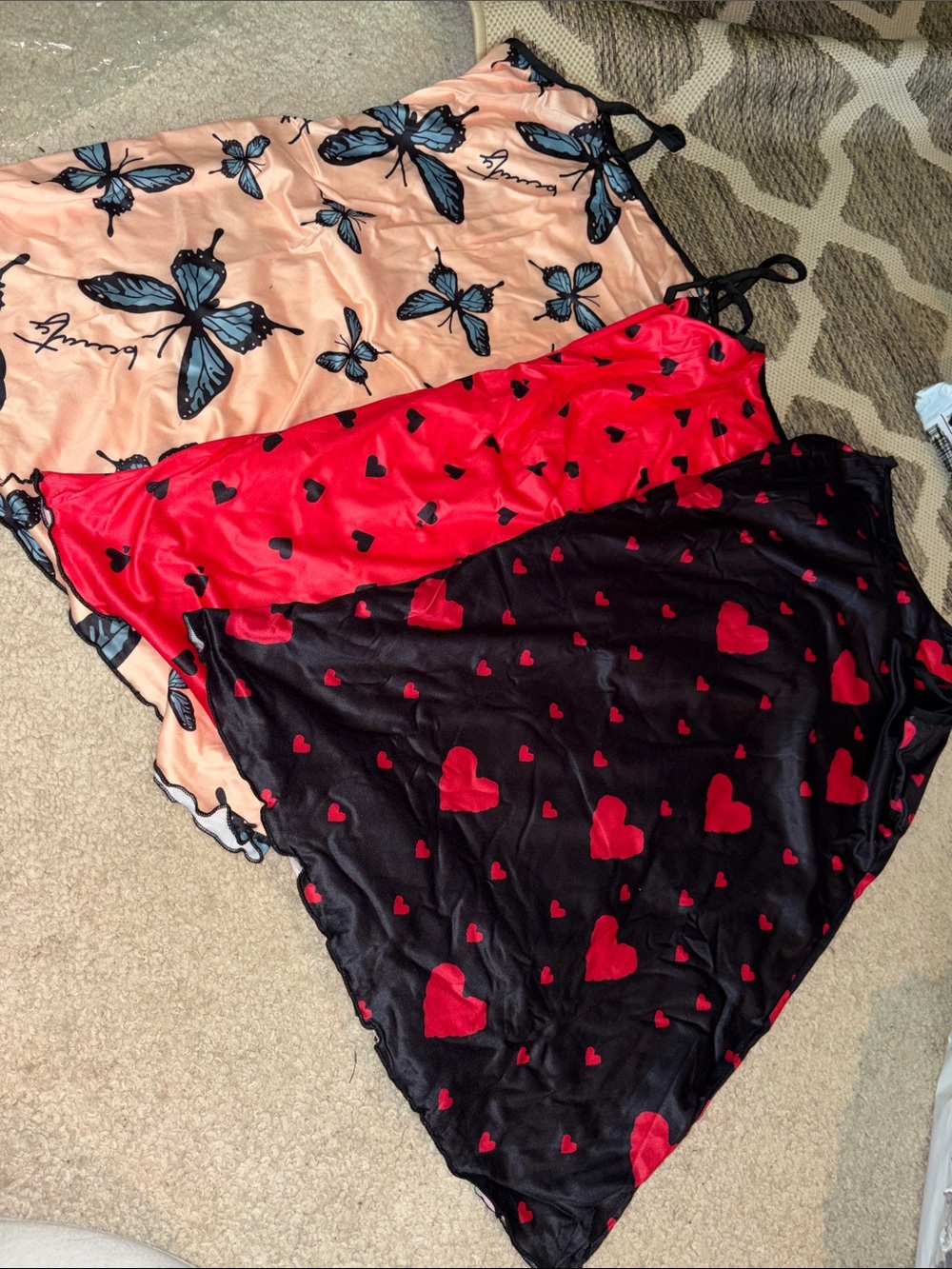 Women’s Black & Red Heart Print and butterfly chemise- Adjustable Straps